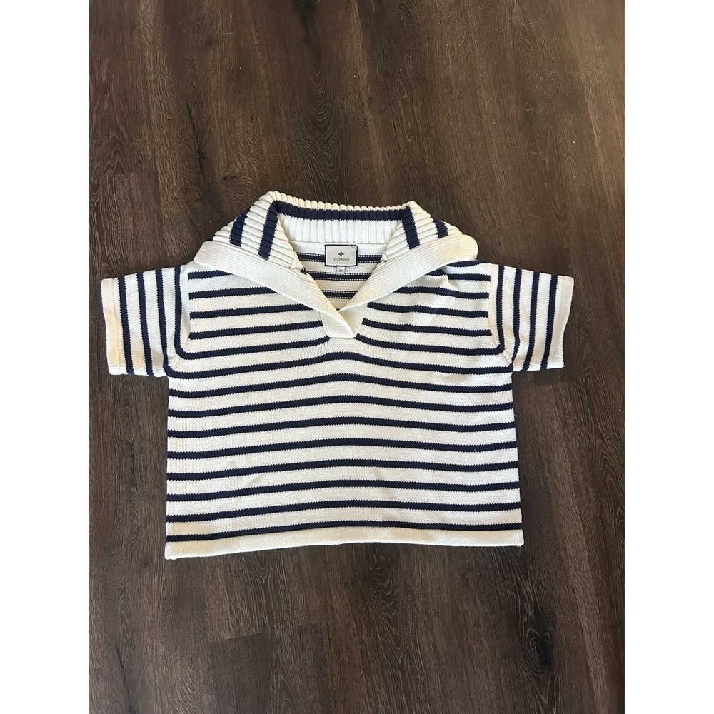 TUCKERNUCK Ivory Navy Stripe Claire Sweater Sz XS NEW Preppy Nautical July 4th - Picture 3 of 7